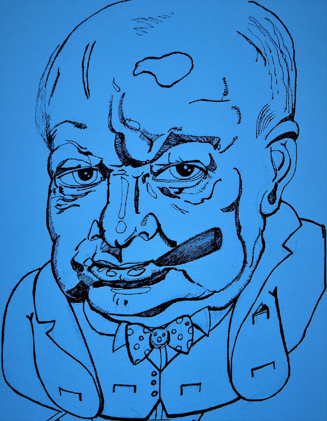 Mr Churchill Caricature Cartoon by Kitty Pigfish - Pigfish - Kitty Pigfish Cartoons